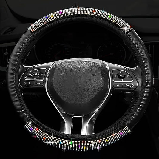 Bling Steering Wheel Cover, Crystal Rhinestone Diamond Steering Cover Universal, 14.3-15.2 Inch Car Steering Wheel Protector for Women or Girls, Easy Installation and Cleaning(Multicolor)