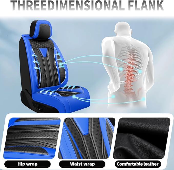 Fit Sonata Car Seat Covers Premium Leather for Hyundai Sonata 2007-2025 2026. Waterproof， Breathable, Scratch-Resistant & All-Weather Seat Cushion Protector（Full Set,Blue&Black