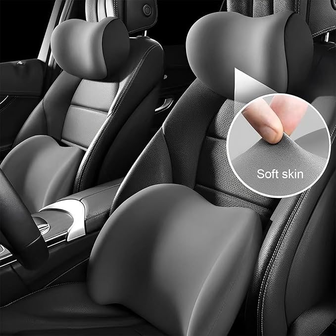 New Car Headrest & Lumbar Support Cushion for Hyundai Santa Fe 2001-2024, Ergonomic Memory Foam Seat Headrest Neck Rest Cushion Breathable Removable Cover for Neck Back Relief,D/Blue