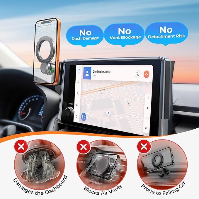Car Phone Holder for Jeep Wrangler/Gladiator 2026 2025 2024 (Only for 12.3-Inch Screen) 360° Rotation Magnetic Cell Phone Mount, Compatible with Magsafe, Does Not Affect Air Vent