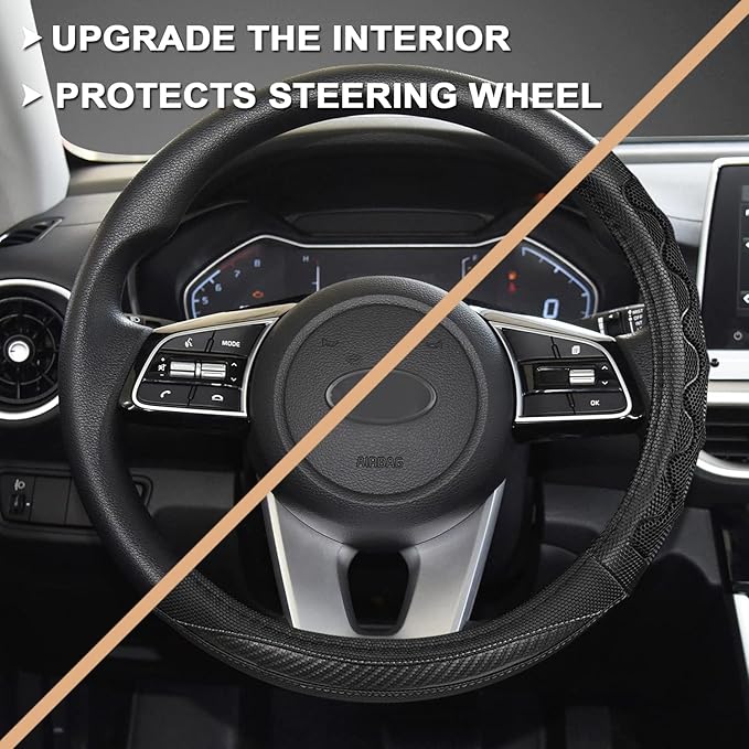GIANT PANDA Steering Wheel Cover for Kia Soul,Sportage,Forte,Optima,Telluride(3D Honeycomb-Gray-Standard Size)