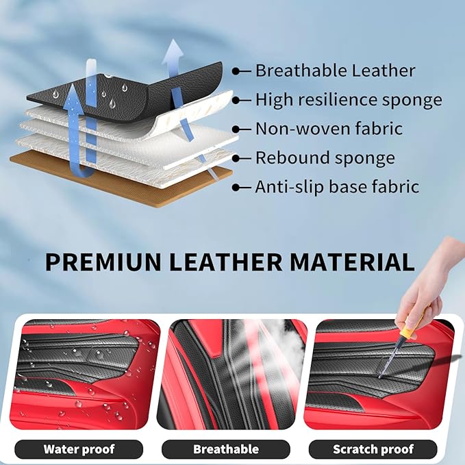 Fit Frontier Car Seat Covers Compatible with Nissan Frontier 2010-2025 2026 - Full Set Premium Leather， Waterproof Breathable， All-Weather Seat Cushion Protecto&Airbag Compatible （Red & Black