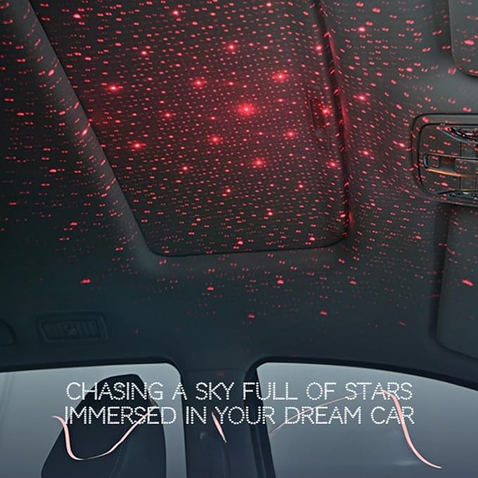 Car Armrest Pad Cover with Red Starry Sky LED Projection, Dual Type-C Charging Ports, Leather Car Center Console Cushion with Cup Holder, Tissue Holder (Red Starry Sky LED Projection, Black)