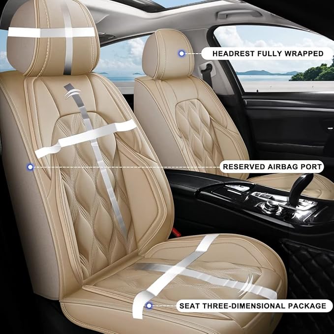 AOMSAZTO Front Seat Covers Fit for Chevy/Chevrolet Tahoe 2011-2026 Waterproof Faux Leather Car Seat Cover Compatible with Airbag(2PCS Front, Beige)