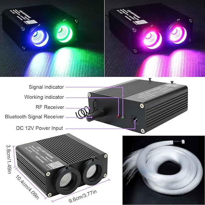 AZIMOM Dual Color 32W 1100pcs Sound-Activated Fiber Optic Starlight Headliner Kits 0.03in 13.1ft Fiber Strands APP/Bluetooth Remote Control Music Sensory Star Ceiling Home Car Roof Decor