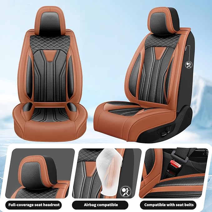 Fit CRV Car Seat Covers Premium Leather for Honda CRV cr-v 2011-2025 2026. Waterproof， Breathable, Scratch-Resistant & All-Weather Seat Cushion Protector (Front Seat,Brown&Black)