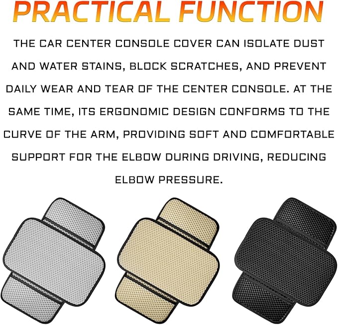 Armrest Cover for Car Console Covers for SUV Center Console Arm Rest Breathable Pad Middle Box Armrest Cushion Pad with 2 Organizer Bags Universal Car Interior Accessories Protection(Beige)
