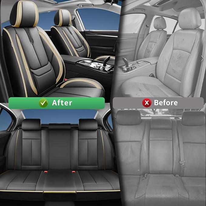 Fit Corolla Car Seat Covers for Toyota Corolla 2000-2024 2025 2026 -Upgraded Premium Waterproof & Breathable Leather,Airbag Compatible,All-Weather Seat Cushion Protector,2 Front/Black-Beige