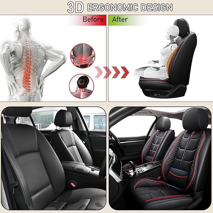 Leather Car Seat Covers Fit for Toyota Yaris iA 2017-2018, 5 Seater Car Seat Cover, Premium Waterproof, Scratch Resistant Car Interior Accessories (Full Set Black Red)