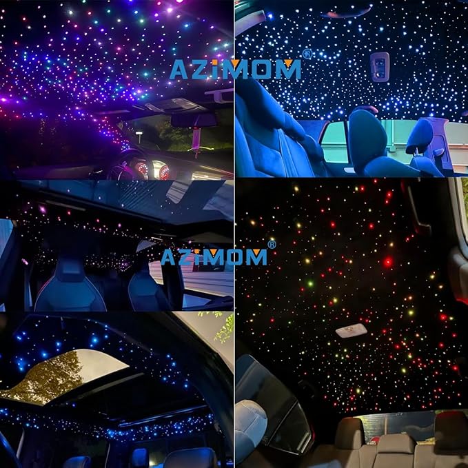 AZIMOM 4Port 36W Twinkle 1000pcs 0.03in 9.8ft Fiber Optic Starlight Headliner Kits 4Colors Light Source Sound Activated Remote APP Control Home Indoor Ceiling Car Headliner Decoration