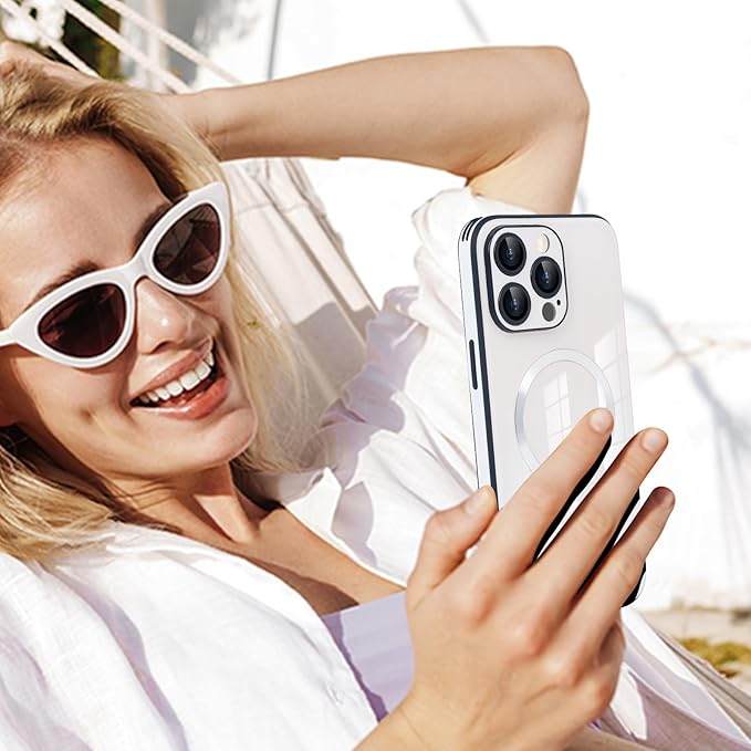 Guppy Compatible with iPhone 16 Pro Max Case Magnetic, with Full Camera Lens Protector [Compatible with MagSafe] Scratch Resistant Gradient Glass Back Cover Phone Case-White