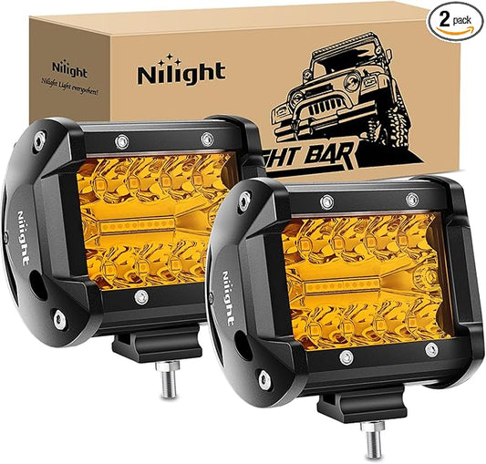 Nilight 4 Inch Amber LED Light Pods 2PCS Triple Row 60W Flood Spot Combo Offroad Driving Fog Lighting for 12V 24V Pickup Truck ATV UTV SUV