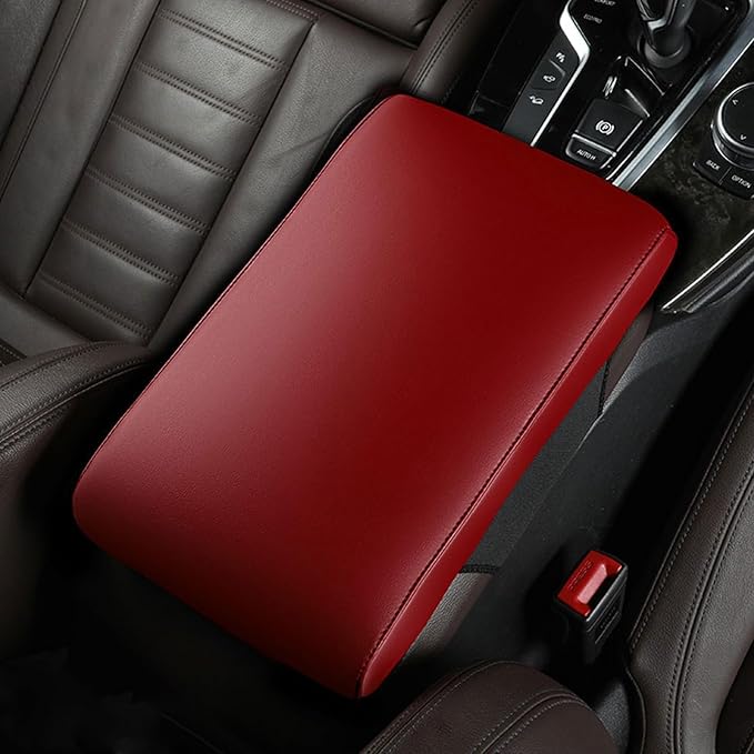Car Armrest Cover Pad for Hyundai Santa FE 2021 2022 2023 2024 2025 Premium Leather Center Console Armrest Cushion Pad Anti-Scratch Waterproof Auto Interior Accessories Red Style