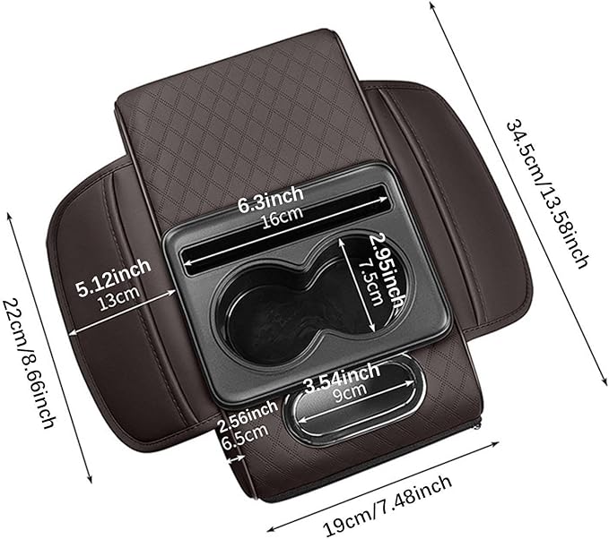 Car Center Console Pad PU Leather Armrest Organizer with Tissue Box Slot for Vehicles, Style F