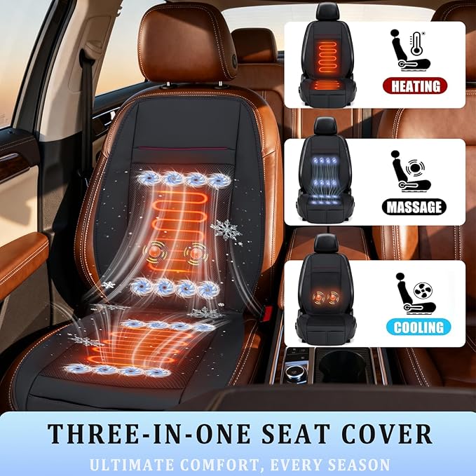 2026 Upgraded 3-in-1 Cooling Car Seat Cover with Climate Control & Massage, 12V Ventilated Cooling Seat Cushion for Summer, Universal Fit for Car SUV Truck Front Seat (black3)