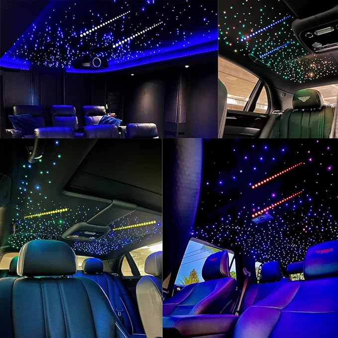 AZIMOM Dual Color 32W Sound Activated Fiber Optic Starlight Kits Mixed860pcs*13.1ft Fiber Strands,RGB Meteor Shooting Star, Remote APP Control Home Car Star Ceiling Headliner Décor