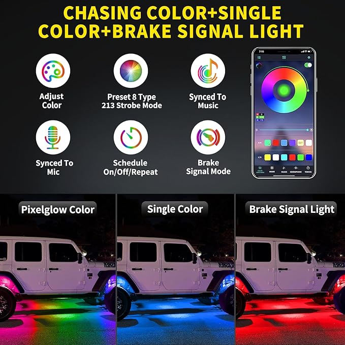 4 Pods Full Angle RGB Rock Lights Compatible with 12V Trucks Jeep UTV SUV ATV Boat Golf Cart, Waterproof Multi-Color, App/Remote Control Led Rock Lights with Music Mode(Patented)