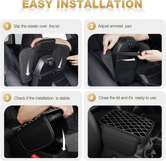 Bling Center Console Cover with 2 Side Pockets Fit for Avalon Multi-Functional Car Armrest Cushion Diamond-Studded Rhombus Pattern Style(Black&Silver Diamond)