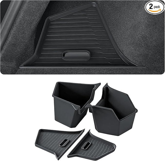 Custom Fit Trunk Storage Bins for Tesla Model Y Juniper 2025-2026 - Rear Cargo Organizer with Lids - TPE Waterproof & Odorless Car Interior Accessories