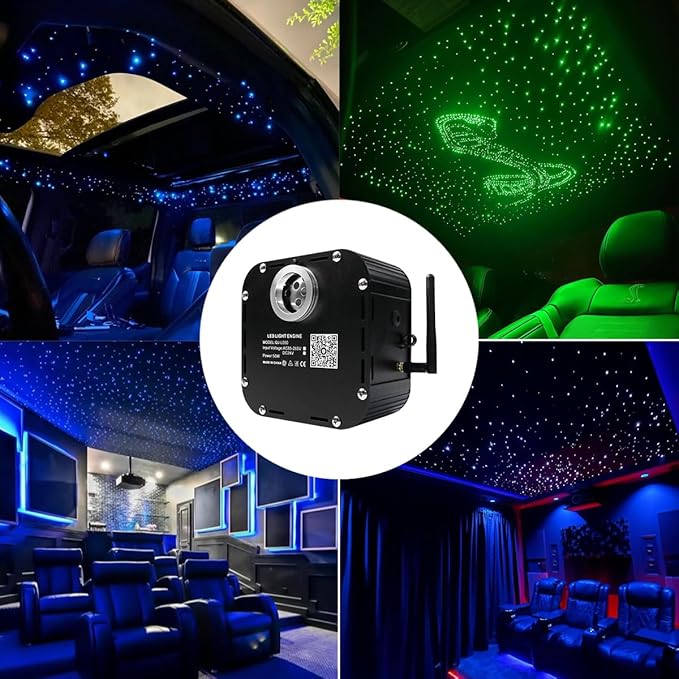 AZIMOM High Brightness 50W Twinkle 1000pcs*0.03in*13.1ft Fiber Optic Starlight Kits End Glow Fiber Strands Sound Activated Bluetooth/APP Remote Control Theater Ceiling Home Shop Lobby Roof Decor