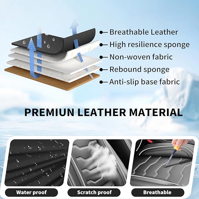 Fit Kona Car Seat Covers for Select Hyundai Kona 2018-2025 2026. Premium Leather, Waterproof， Breathable, Scratch-Resistant & All-Weather Seat Cushion Protector (Full Set, White Line Black)