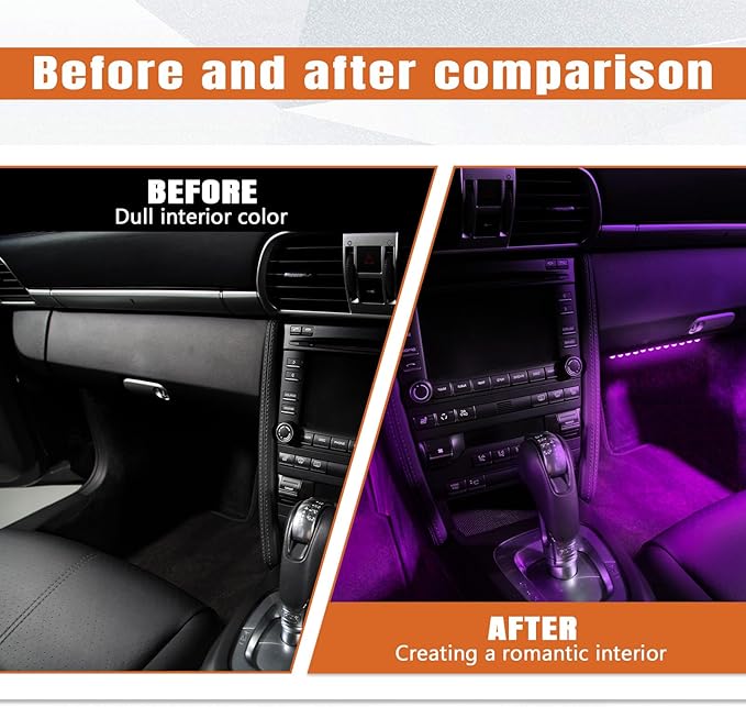 Wuyaoyao Car LED Interior Light, 48 LED Lights Multicolor Music Car Strip Light, Car Strip Light with Sound Active Function and Remote Control, Under Dash Lighting Kit (Cigarette Lighter+APP)