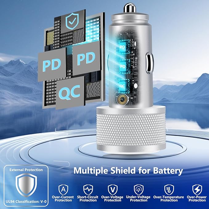 USB C Car Charger, Rombica 2Pack 3Port 67W Dual USB-C&USB-A Car Power Cigarette Lighter USB Charger 3 in 1 PD/QC Type C Car Charger Fast Charge for iPhone 17 17 Pro 16 15 14 13 12/Galaxy S26 S25/Pixel