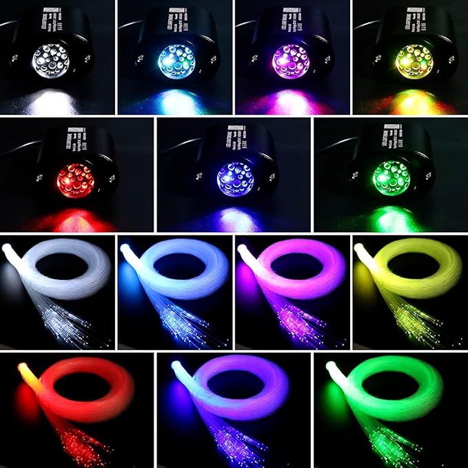 AZIMOM Mini 6W Twinkle 600pcs Fiber Optic Starlight Headliner Kit for Car Home 0.03in 13.1ft End Glow Fiber Strands Sound-Activated APP& Remote Control Starlight Engine