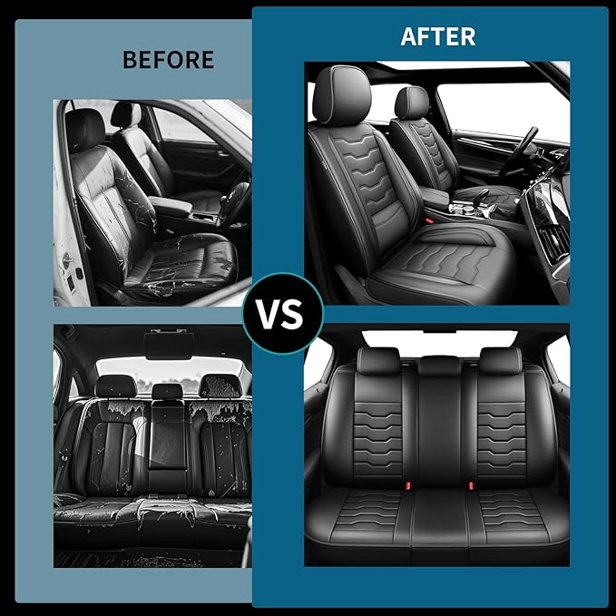 Fit Prius Car Seat Covers for Toyota Prius 2001-2025 2026 -Premium Leather, Waterproof，Breathable，All-Weather Seat Cushion Protecto & Airbag Compatible, 2 Front Seat Black