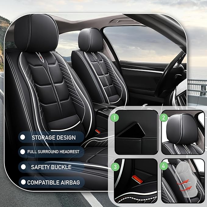 Leather Car Seat Covers Fit for Toyota Corolla iM 2017-2018, 5 Seater Car Seat Cover, Premium Waterproof, Scratch Resistant Car Interior Accessories (Full Set Black White)