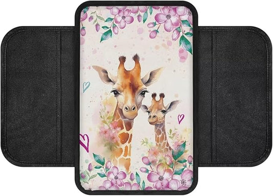 Giraffe Floral Print Car Armrest Cover Soft Auto Center Console Pad Lightweight Car Armrest Seat Box Cover Cushion Universal Fit for Most Cars Sedan Truck SUV