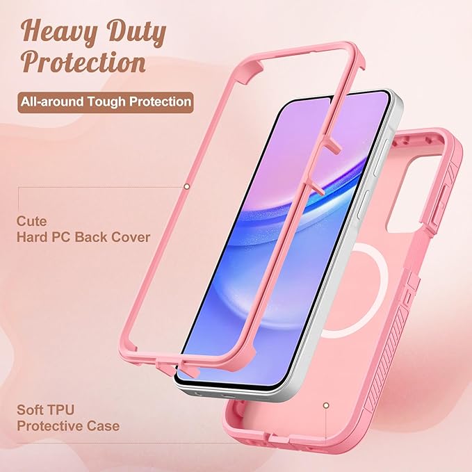 for Samsung Galaxy A15 5G Phone Case - Compatible with MagSafe Women Cute Girls Magnetic Protective Cover Girly Unique Kawaii Pretty Design Heavy Duty Shockproof for Samsung A15 5G Case 6.5"