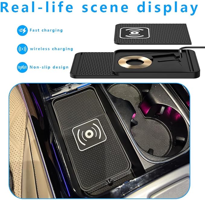 Wireless Charging Pad for Car for Honda HR-V 2016-2026, Non-Slip Type C/USB 20W Fast Phone Charging Pad DIY Trim-to-Fit No Interior Damage,A&USB