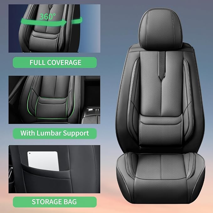 Fit 4Runner Car Seat Covers for Toyota 4Runner 2003-2024 2025 2026 -Upgraded Premium Waterproof & Breathable Leather, Airbag Compatible, All-Weather Seat Cushion Protector,2 Front/Black