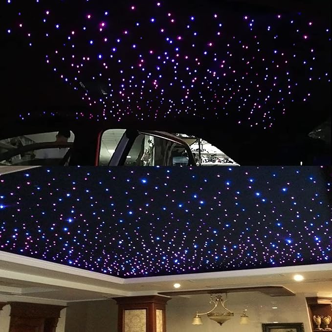 AKEPO 32W Dual-Head Different Color Music Activated Fiber Optic Lights, 900pcs of 0.03in End Glow Optical Fibers in 9.8ft+Remote/APP Control RGBW Fiber Optic Star Ceiling Light Kit Car Headliner Star