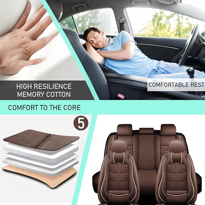 Leather Car Seat Covers Fit for Toyota Highlander Hybrid 2006-2024, 5 Seater Car Seat Cover, Premium Waterproof, Scratch Resistant Car Interior Accessories (Full Set with Pillow Coffee)