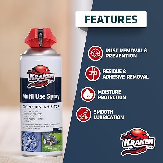 Kraken Bond Multi Use Spray (1 x11 oz.) - Corrosion Inhibitor, High-Performance Penetrating Oil Lubricant for Home & Automotive, Perfect for Garage Doors, 360° Easy to Use & No Residue | 1 Pack