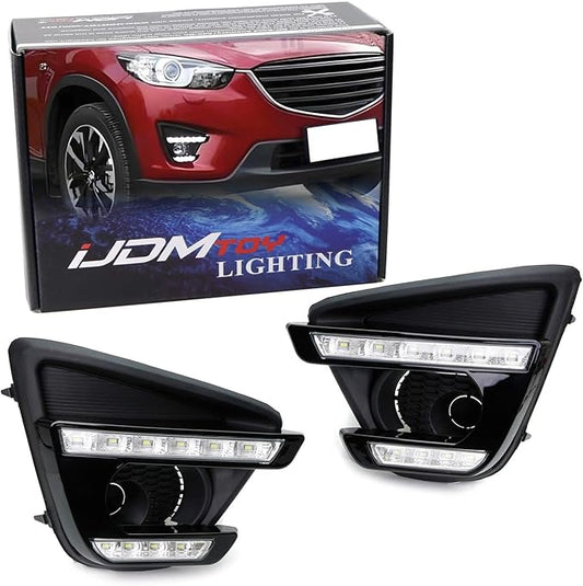 iJDMTOY Xenon White LED Daytime Running Light/Fog Lamps Compatible With 13-16 Mazda CX-5, Direct Double-Row Facelift Design Powered by 10W High Power LED Lights