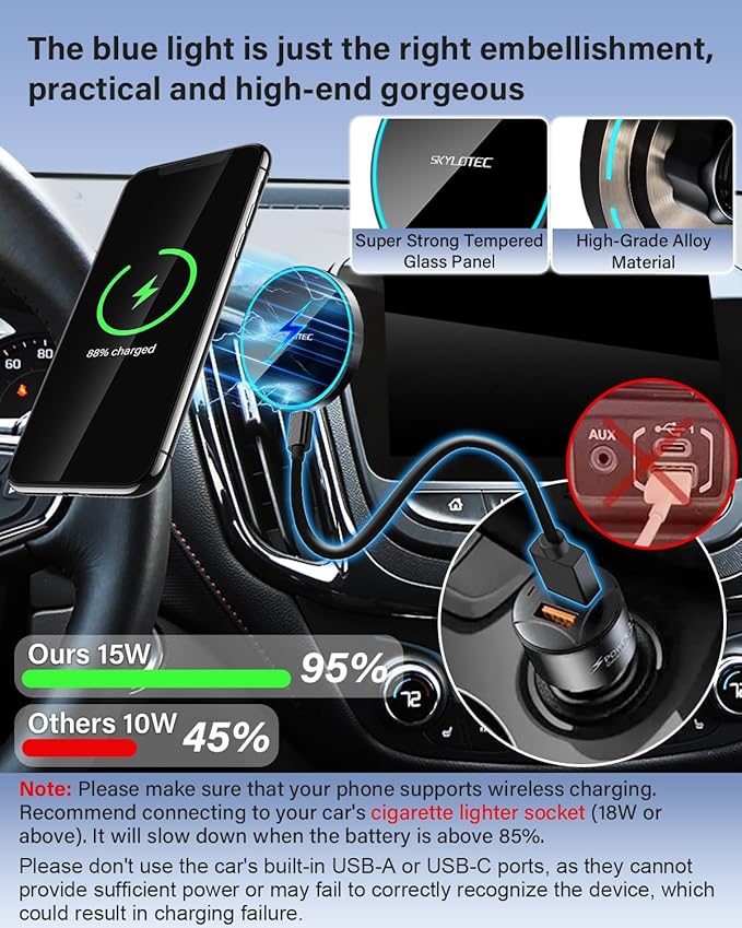 SKYLOTEC Phone Holder for Lexus RX 350 RX 450h 2010-2015 Accessories Car Magnetic Phone Mount Compatible with MagSafe, Strong Magnets Fast Wireless Charger RX350 RX450h Cell Phone Holder Base
