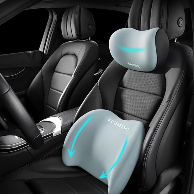 2025 Car Headrest & Lumbar Support Cushion, Car Lumbar Support Pillow and Neck Pillow Kit, Ergonomic Seat Headrest and Backseat for Neck Back Pain Relief (Blue)