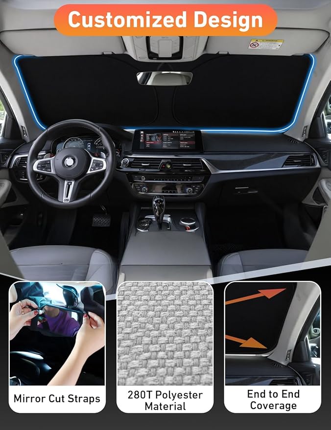EcoNour Windshield Sunshade Compatible for Ford F-250 F-350 Super Duty 2Dr Regular Cab,4Dr Super Crew Cab,Super Cab 2008-2014 2015 2016, Sun Visor for Front Window Sun Shade Cover, Car Accessories