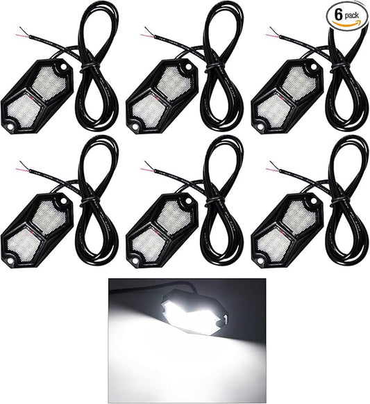 Led Rock Lights White 6 Pods 18LEDs 210 Degree Wide Angle IP68 Waterproof Aluminum Housing Underglow Underbody Lights 12v 24V for Truck UTV ATV Camper (6 Pods)