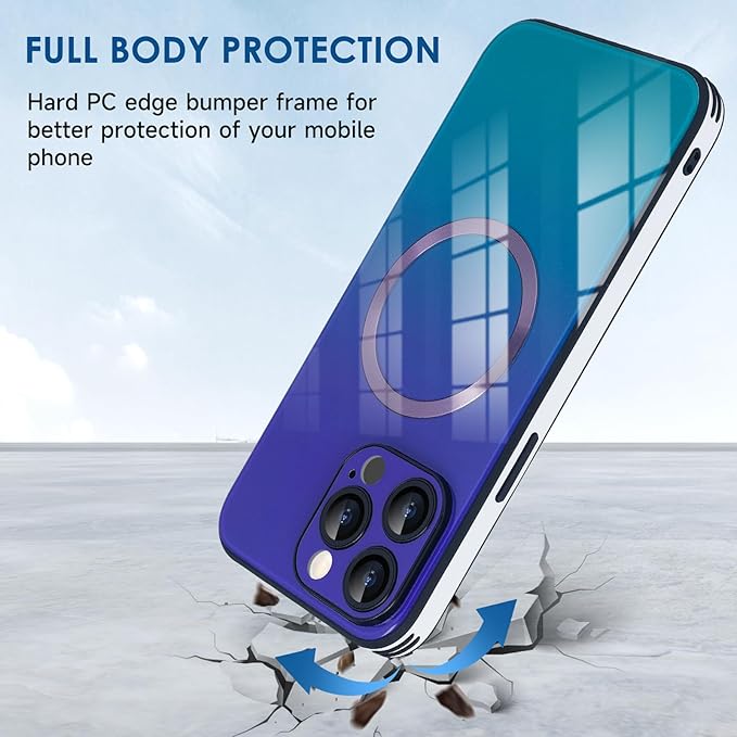 Guppy Compatible with iPhone 16 Pro Max Magnetic Case, Gradient Case with Magnetic Charging, Gradient Glass Back Cover with Lens Film-Purple