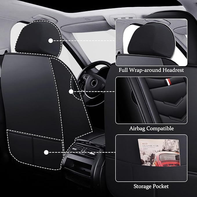 Car Seat Cover for Ford Explorer 2000-2025, Waterproof Durable Compatible Airbag, Premium Leather Seat Protector(5 Seats Luxury,Black)