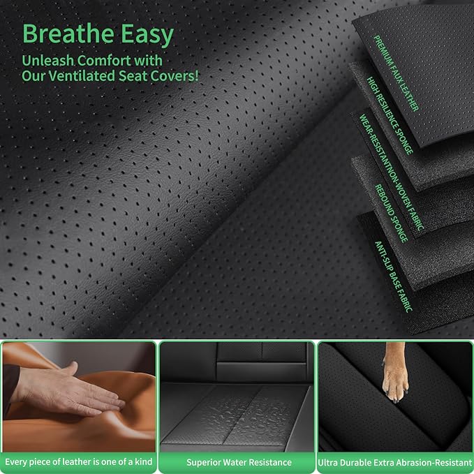 Fit Venza Car Seat Covers for Toyota Venza 2009-2024 2025 2026 -Upgraded Premium Waterproof & Breathable Leather,Airbag Compatible,All-Weather Seat Cushion Protector,Full Set,Black