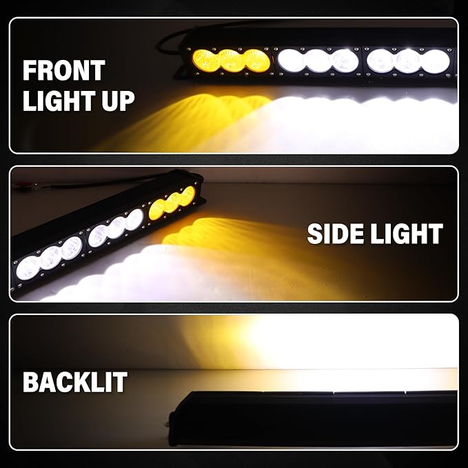 AUXTINGS 22 inch Single Row Dual Color LED Light Bar 120W Off Road Light Bar White Amber Combo LED Work Light Truck UTV 4x4 Cars SUVs ATVs Boats Fog Driving Light with Wiring Harness kit