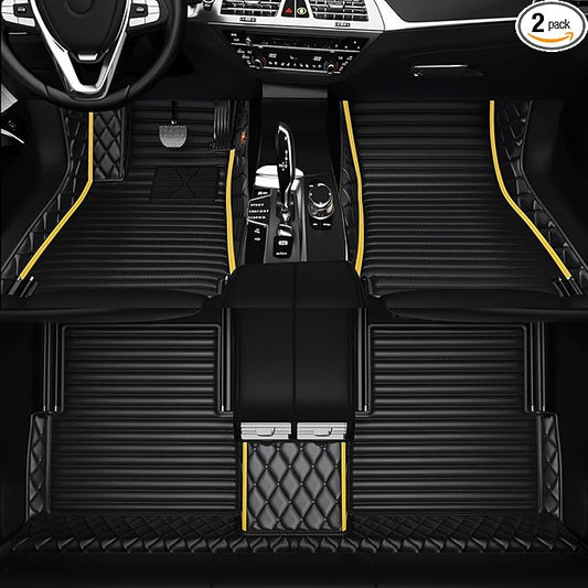 All-Weather car Floor MATS-Suitable for 99% of car Models,Leather car mat, offering Personalized Embroidery and Multiple Color Options,Provide Protection for car Rug (2+1Yellow)