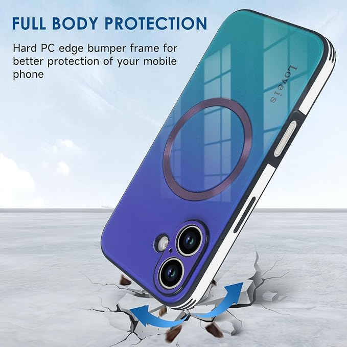 Guppy Compatible with iPhone 16 Plus Case Magnetic, with Full Camera Lens Protector [Compatible with MagSafe] Scratch Resistant Gradient Glass Back Cover Phone Case-Purple