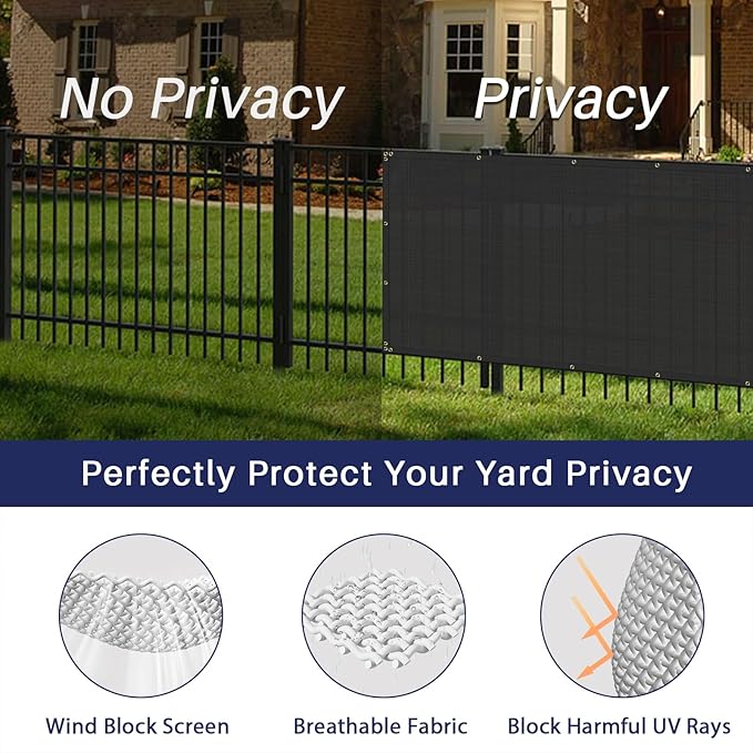 Windscreen4less Privacy Fence Screen Heavy Duty Windscreen Fencing Mesh Fabric Shade Net Cover with Brass Grommtes for Outdoor Wall Garden Yard Pool Deck, 8'x264' Black