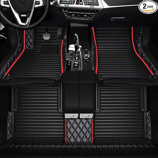 All-Weather car Floor MATS-Suitable for 99% of car Models,Leather car mat, offering Personalized Embroidery and Multiple Color Options,Provide Protection for car Rug (2+1Red)